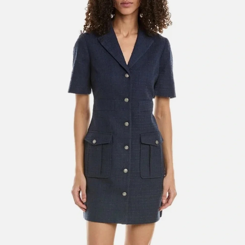 Ted Baker Navy Tweed Suit Coat Dress Wool Blnd Sz 2 (Us‎ S) Office Academia